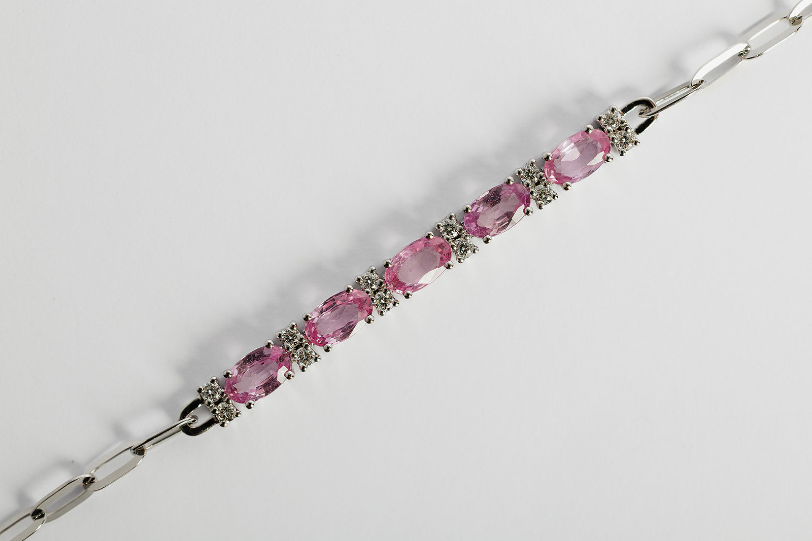 Pulsera Paperclip Zafiro Rosa
