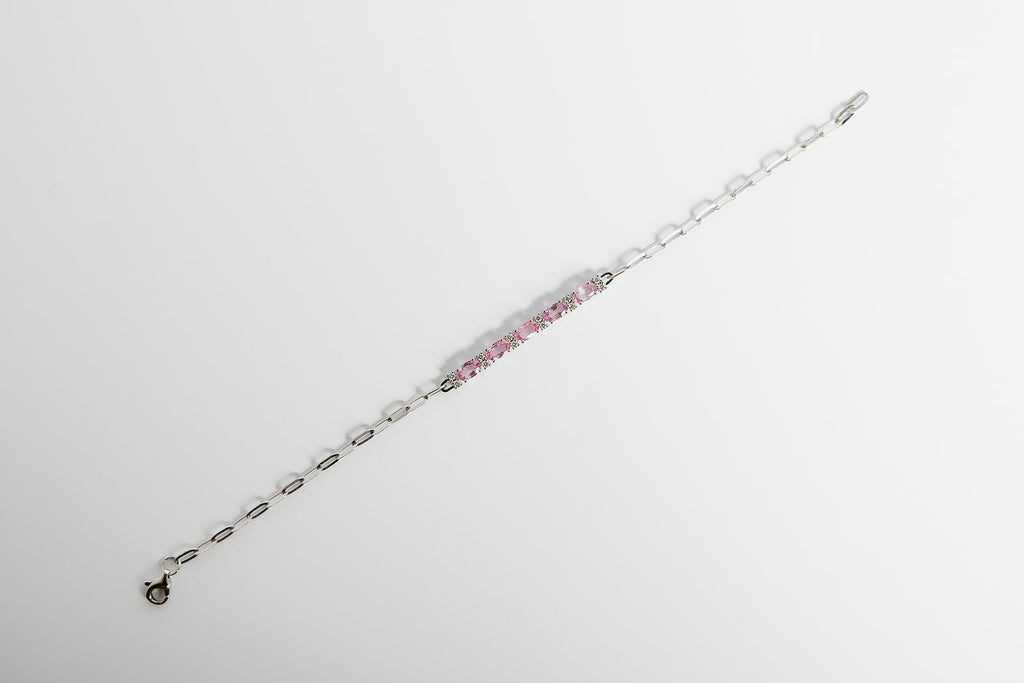 Pulsera Paperclip Zafiro Rosa