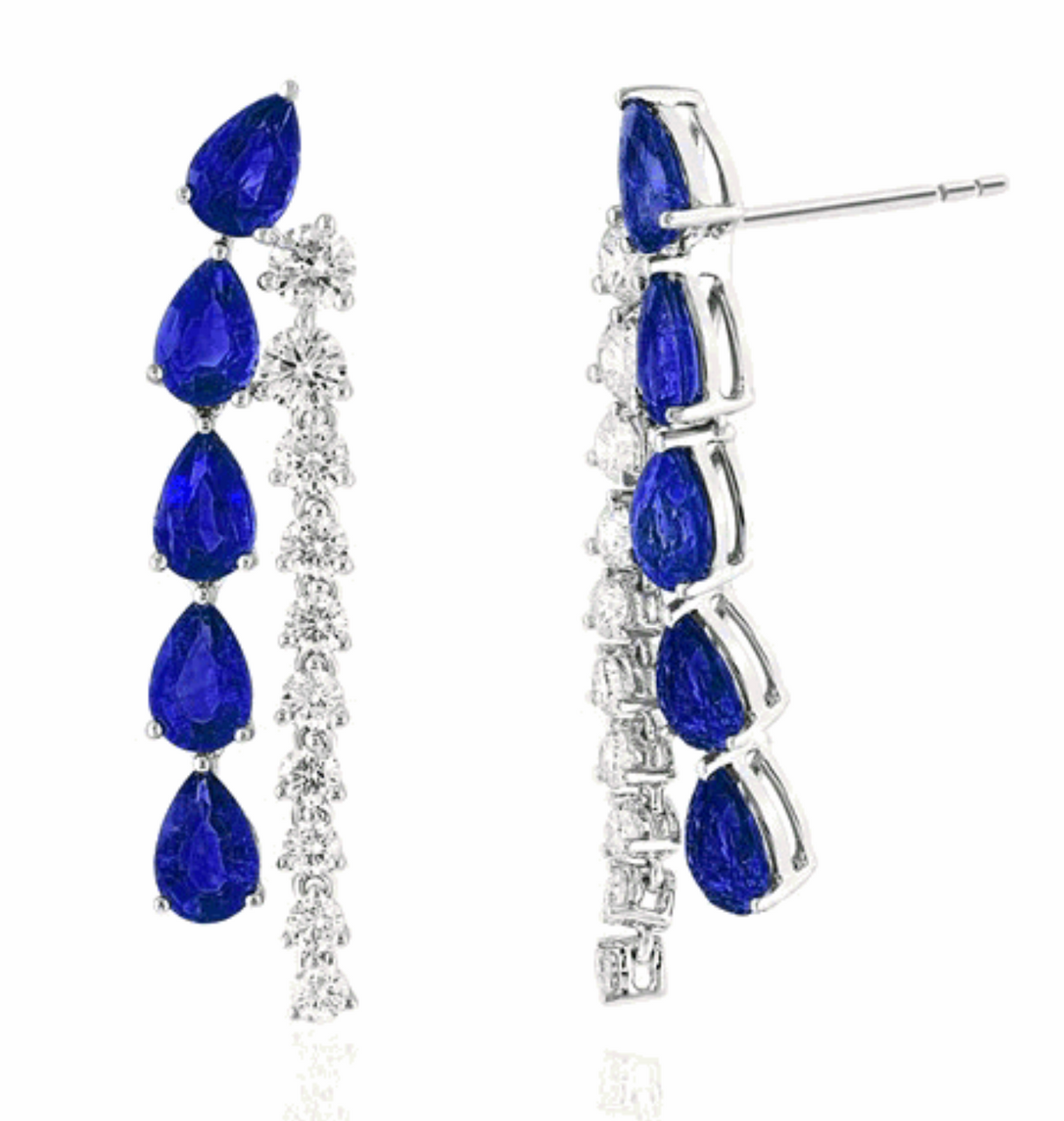 Arete Double Drop Pear Blue Sapphire
