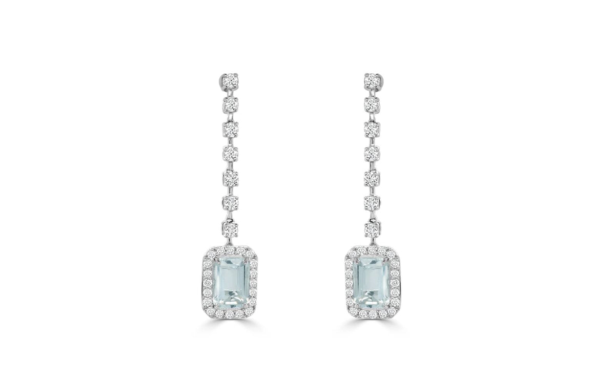Arete Drop Emerald Halo Aguamarina