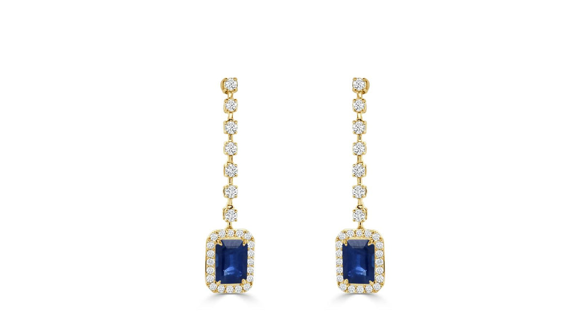 Arete Drop Emerald Halo Zafiro Azul